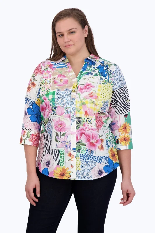 Mary Plus No Iron Spring Conversational Shirt-- Mesh Blend Leather Blend Suede Blend Mary Plus No Iron Spring Conversational Shirt-- Mesh Blend Leather Blend Suede Blend