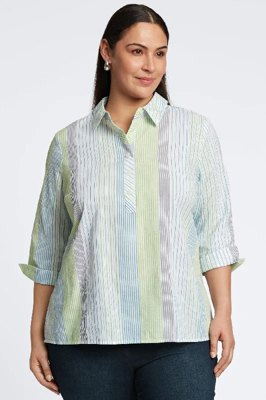 Therese Plus Seersucker Stripe Popover Shirt-- Satin Fabric Silk Fabric Chiffon Fabric Therese Plus Seersucker Stripe Popover Shirt-- Satin Fabric Silk Fabric Chiffon Fabric