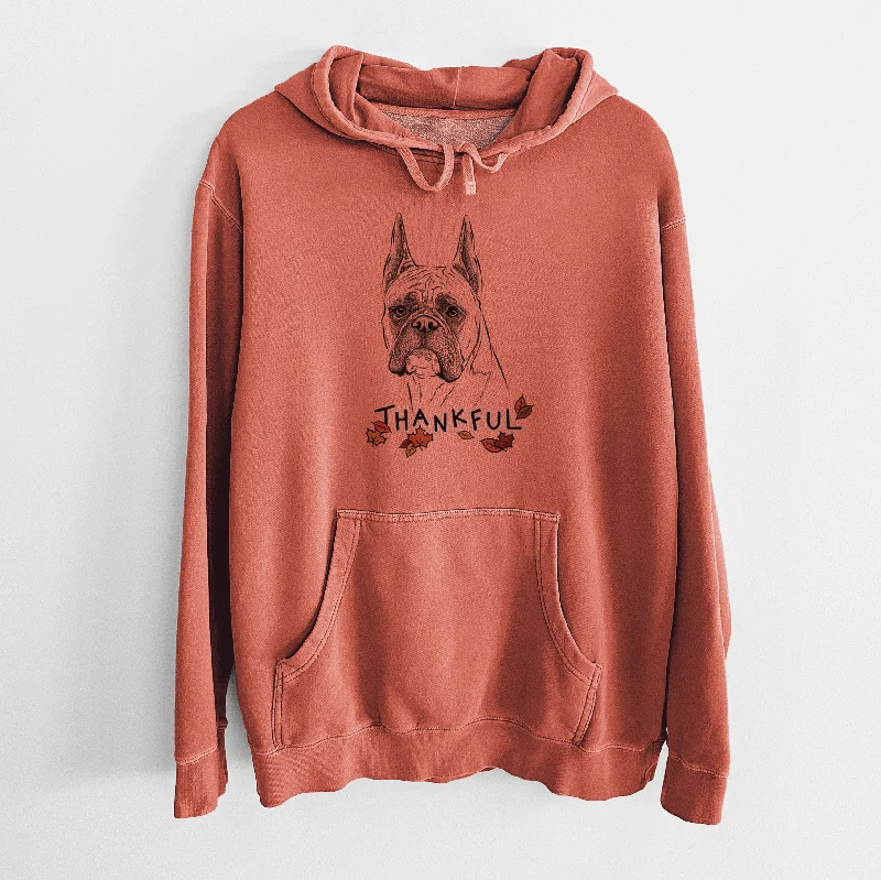 Thankful Ezra the Boxer - Unisex Pigment Dyed Hoodie Hoodie with Oversized Fit Loose Comfortable Thankful Ezra the Boxer - Unisex Pigment Dyed Hoodie Hoodie with Oversized Fit Loose Comfortable