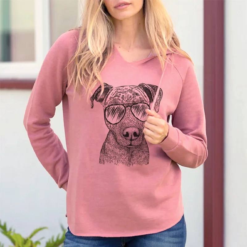 Aviator Reeses the Pitbull - Cali Wave Hooded Sweatshirt Hoodie with Raw Hem Edgy Unfinished Aviator Reeses the Pitbull - Cali Wave Hooded Sweatshirt Hoodie with Raw Hem Edgy Unfinished