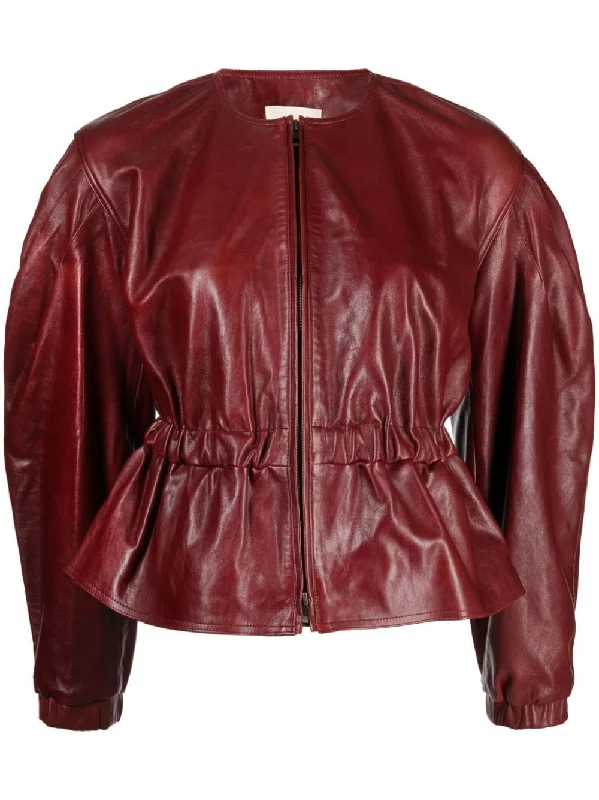 BRIAR PUFF-SLEEVE LEATHER ELASTICATED CUFFS JACKET Satin Fabric Silk Fabric Chiffon Fabric BRIAR PUFF-SLEEVE LEATHER ELASTICATED CUFFS JACKET Satin Fabric Silk Fabric Chiffon Fabric