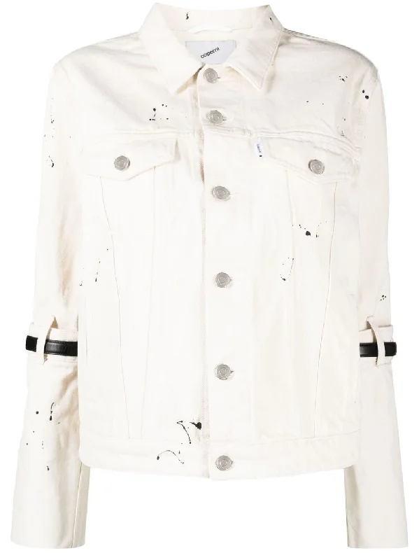 BUCKLE STRAP-EMBELLISHED DENIM JACKET Oversized Jacket Tailored Jacket Straight Jacket BUCKLE STRAP-EMBELLISHED DENIM JACKET Oversized Jacket Tailored Jacket Straight Jacket