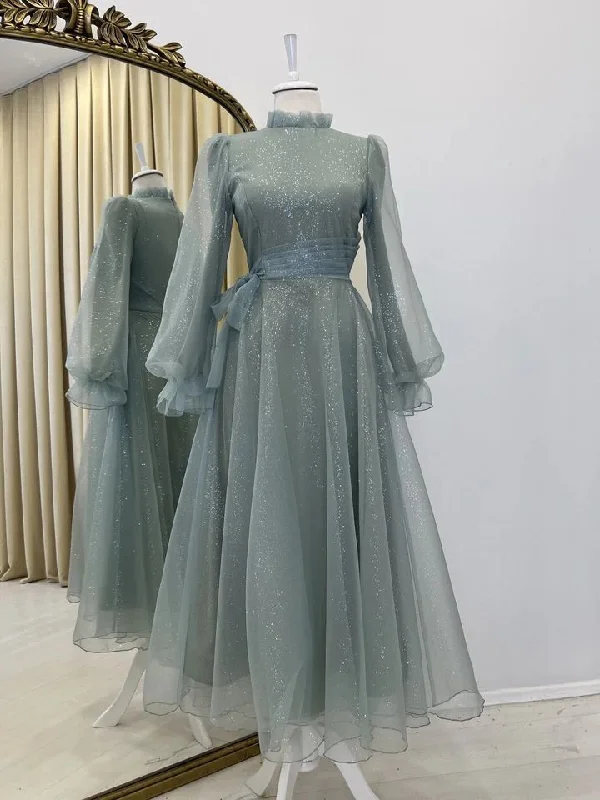 Light Blue High Neck Long Sleeves A-Line Long Formal Party Dress, DP3702 Halter Neckline Beach Light Blue High Neck Long Sleeves A-Line Long Formal Party Dress, DP3702 Halter Neckline Beach