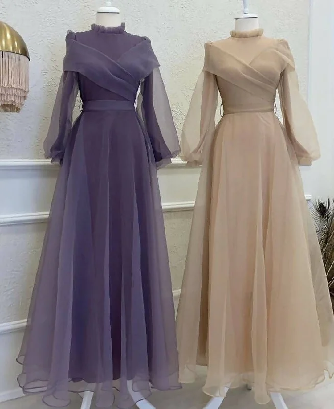Modest Dusty Purple Chiffon Long Sleeves A-Line Formal Party Dress, DP3688 Square Neckline Feminine Modest Dusty Purple Chiffon Long Sleeves A-Line Formal Party Dress, DP3688 Square Neckline Feminine