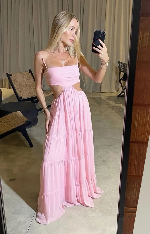 Pink Spaghetti Straps A-Line Elegant Long Party Dress Wedding Guest Dress, DP3644 Tunics Plaid country Pink Spaghetti Straps A-Line Elegant Long Party Dress Wedding Guest Dress, DP3644 Tunics Plaid country