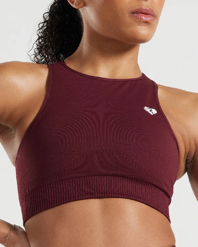 Power Seamless High Neck Bra | Dark Cherry