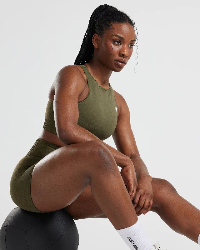 Power Seamless High Neck Bra | Khaki