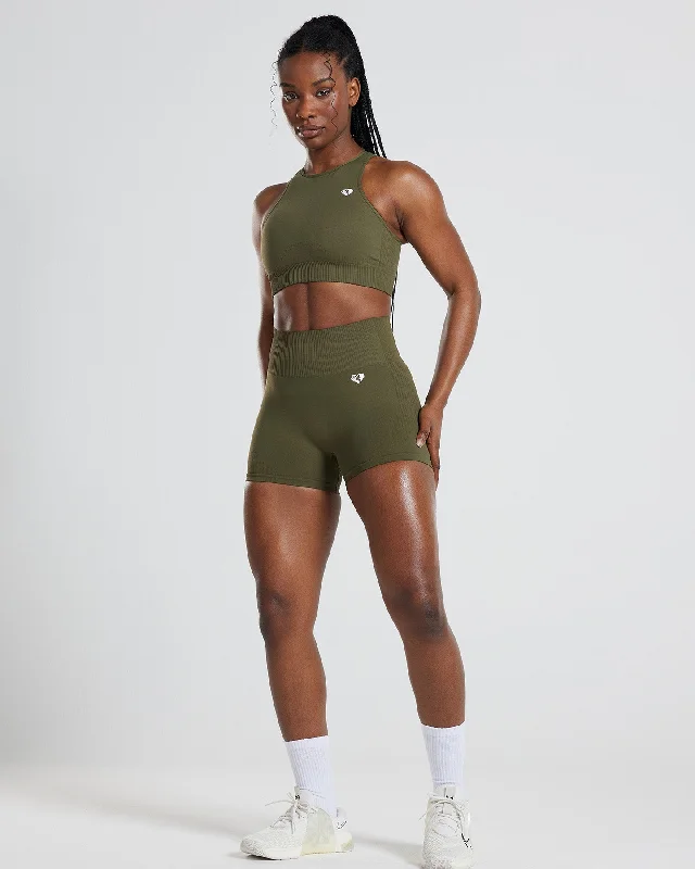 Power Seamless High Neck Bra | Khaki