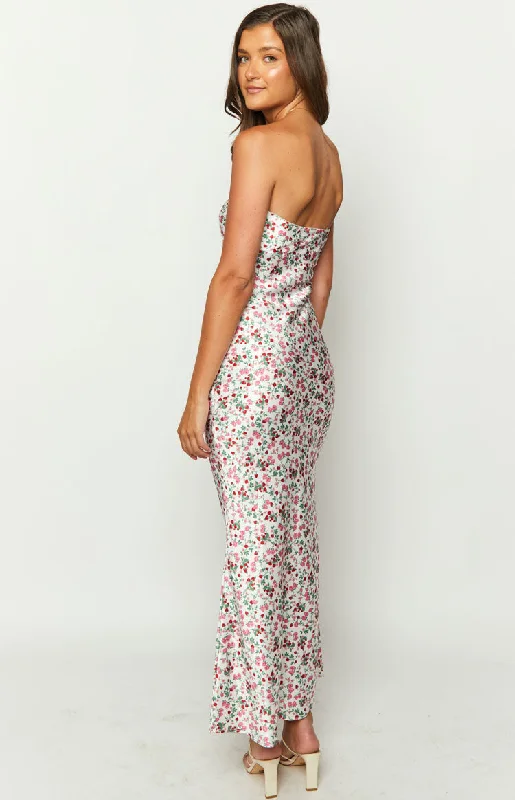 Abbie White Floral Maxi Formal Dress