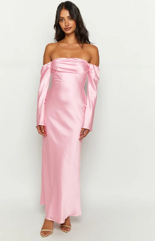 Alita Baby Pink Off The Shoulder Long Sleeve Maxi Formal Dress