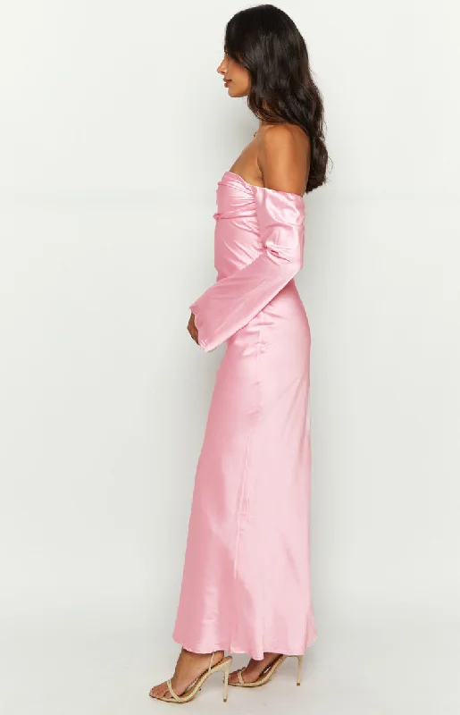 Alita Baby Pink Off The Shoulder Long Sleeve Maxi Formal Dress