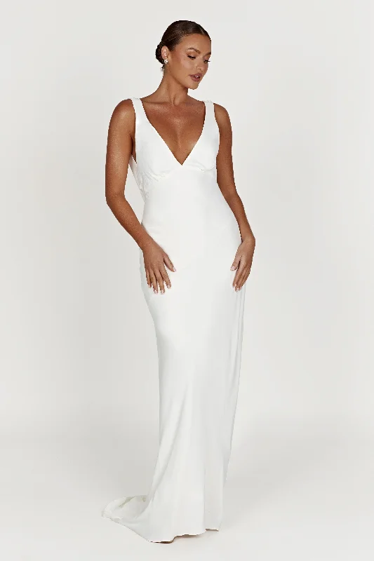 Amanza Maxi Dress With Cowl Back - White