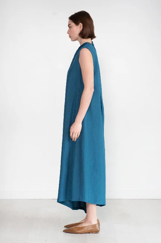 Dinari Sleeveless Dress with Draped Collar, Petrol