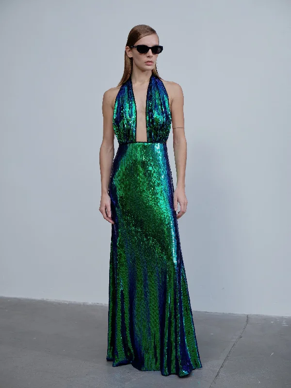 Ines Sequin Long Dress in Océan Bleu