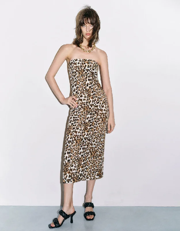 Leopard Printed Sleeveless Skinny Dress