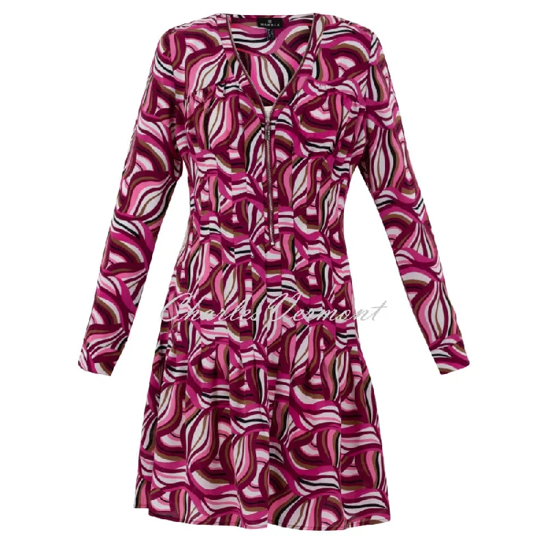 Marble Dress With Sweater Overlay - Style 7155-205 (Berry / Multi)