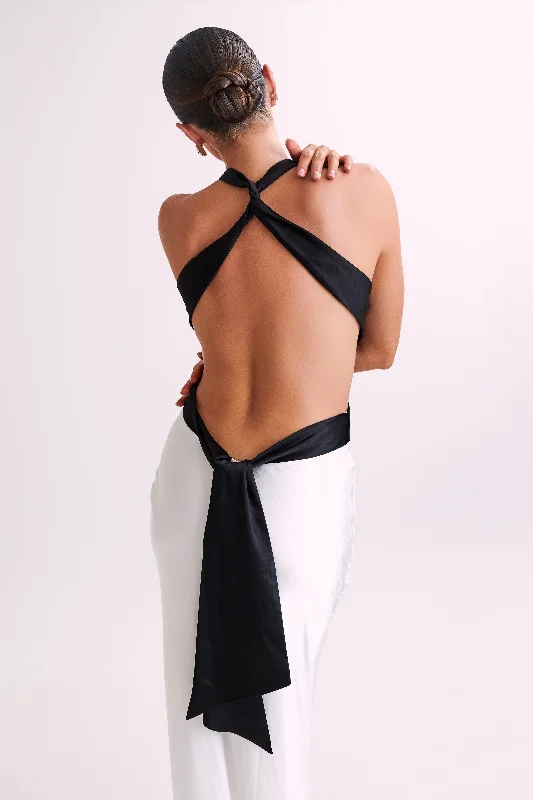 Nalani Satin Halter Maxi Dress - Black/White