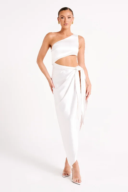 Navarah One Shoulder Midi Dress - White