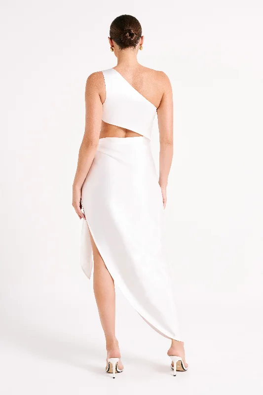 Navarah One Shoulder Midi Dress - White