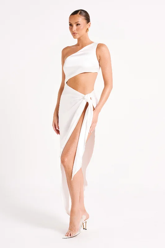 Navarah One Shoulder Midi Dress - White