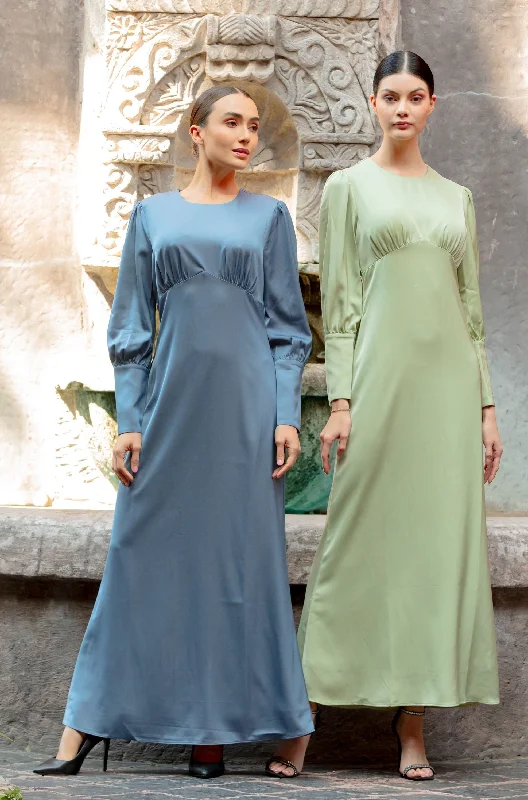 Pistachio Satin Long Sleeve Maxi Dress