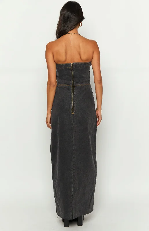 Romey Black Denim Strapless Maxi Dress