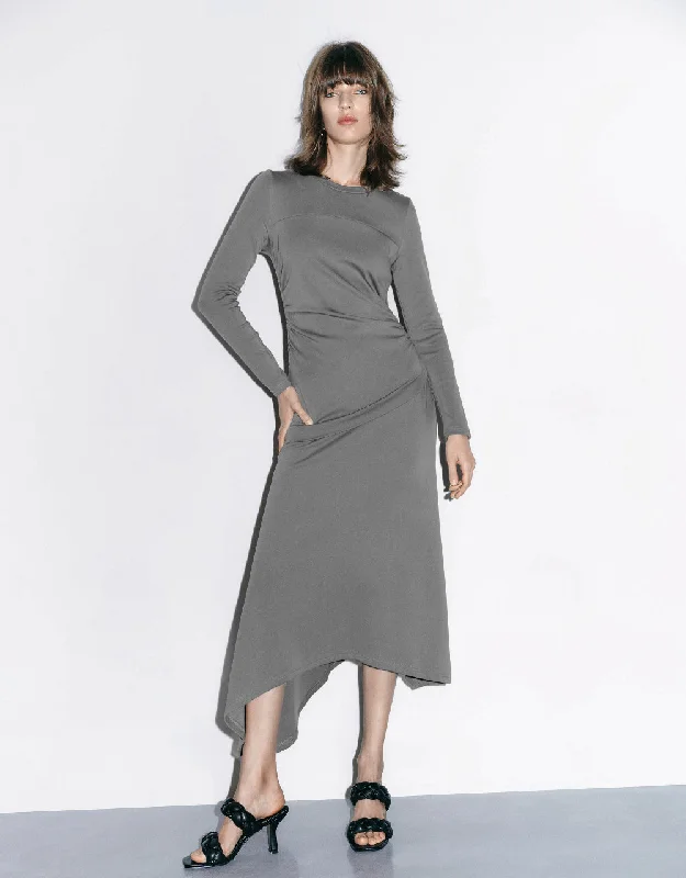 Ruched Crew Neck A-Line Dress