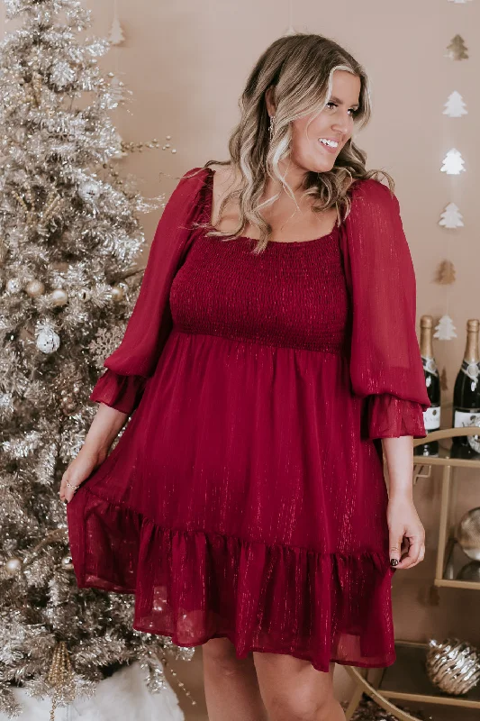 Stay Stunning Mini Dress, Burgundy