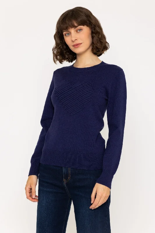 Heart Motif Knit Sweater in Navy