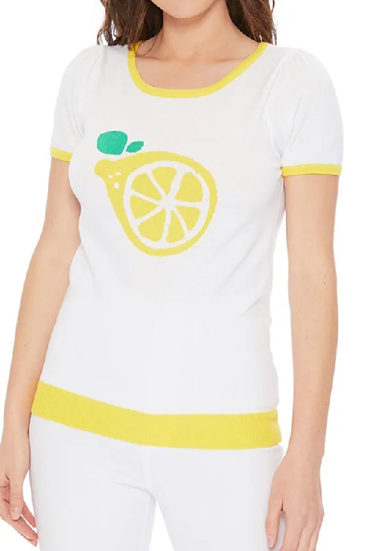 YEMAK Women's Short Sleeve Crewneck Lemon Print Casual T-Shirt Sweater MK32001 (S-L)