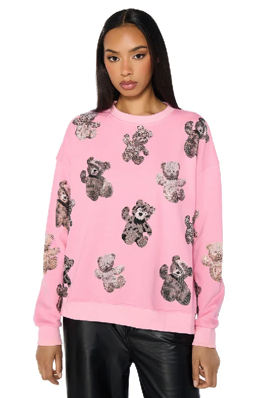 PINK BABY BEAR CREW NECK EMBELLISHED SWEATSHIRT