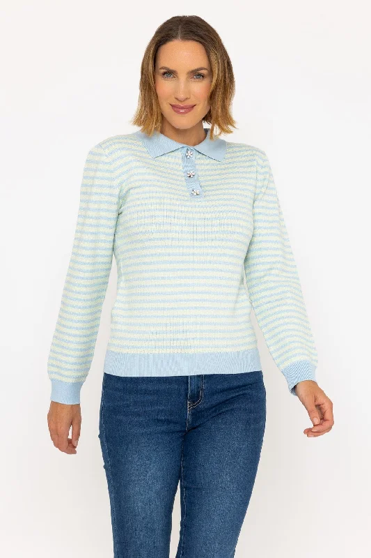 Textured Breton Knit Jumper in Blue