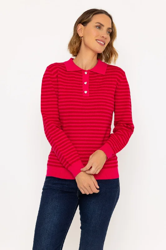 Textured Breton Knit Jumper in Red