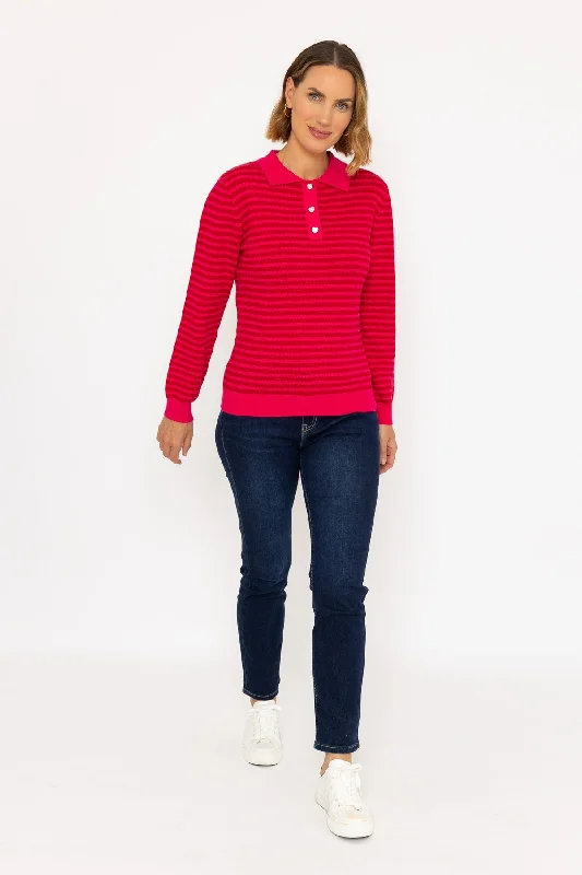 Textured Breton Knit Jumper in Red