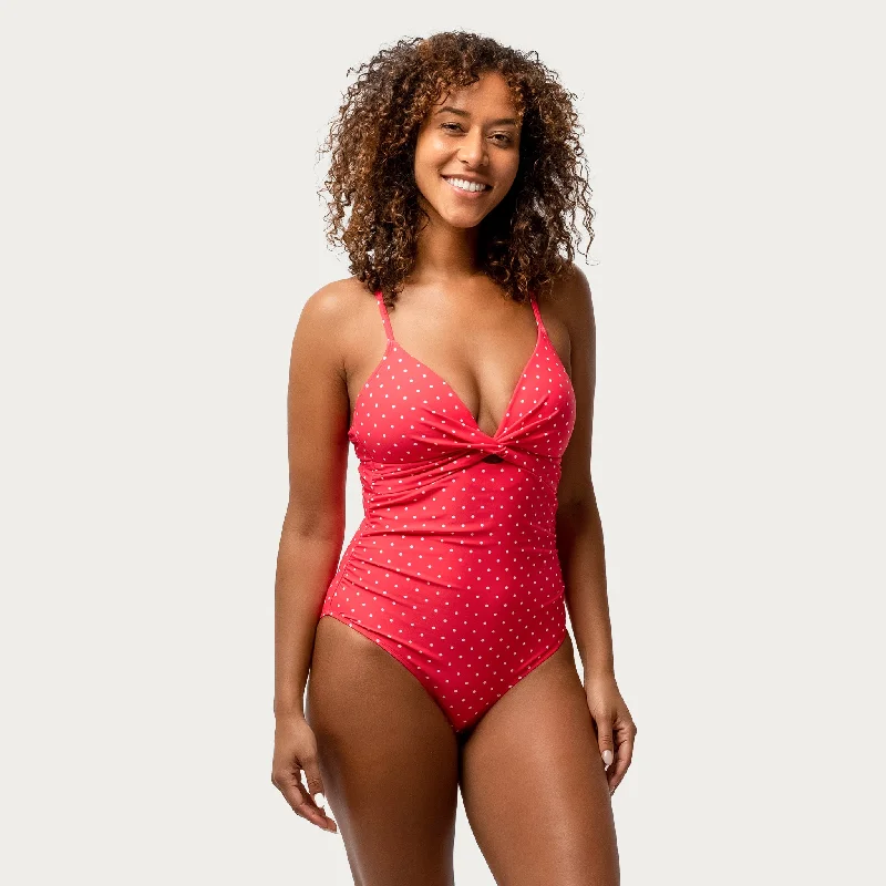 Free Country Women's Polka Dot Twist Front One-Piece Swimsuit