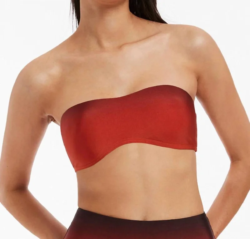 Oia Sunset Minimal Bandeau Bikini Top In Burnt Orange