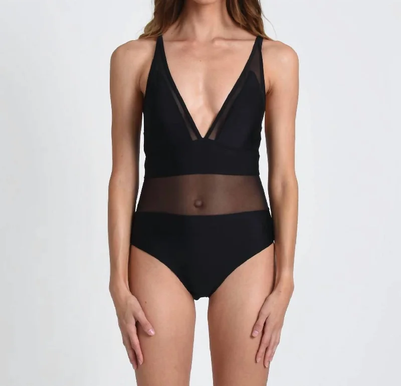 One-Piece Swimsuit With Mesh In Black