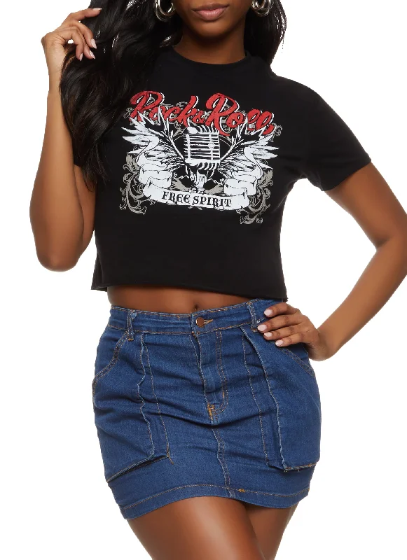 Rock and Roll Cropped Graphic T Shirt