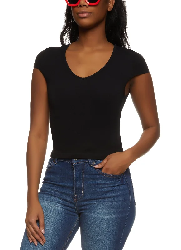 Seamless Ribbed V Neck Top