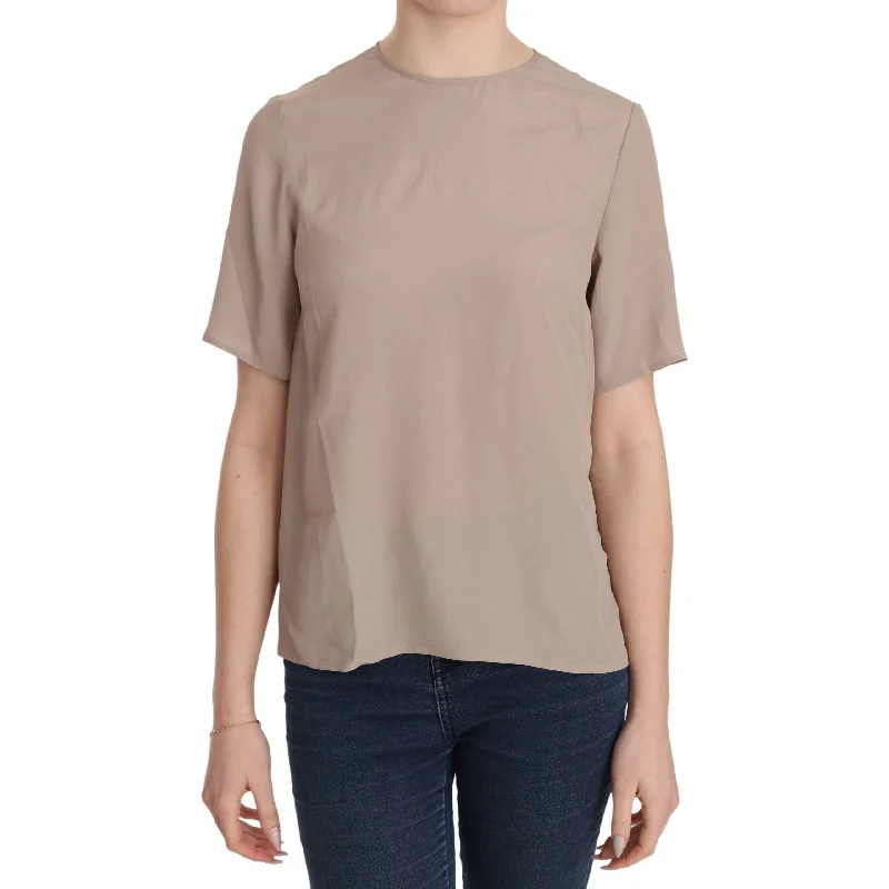 Dolce & Gabbana Elegant Beige Silk Blend Crew Neck Blouse