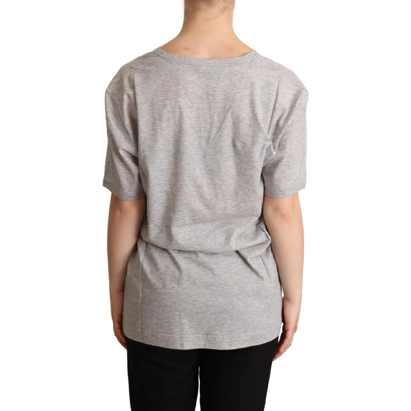 Dolce & Gabbana Elegant Gray V-Neck Cotton Tee