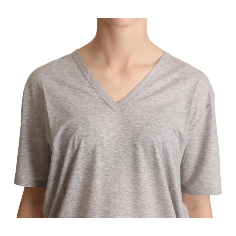 Dolce & Gabbana Elegant Gray V-Neck Cotton Tee