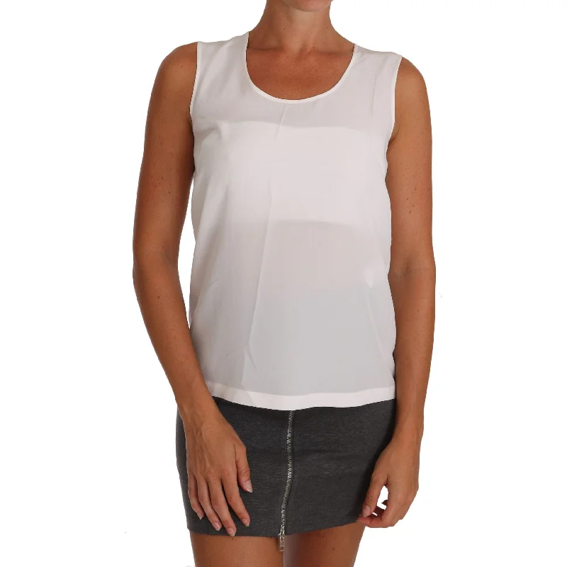 Dolce & Gabbana Elegant Sleeveless White Silk Blouse Top