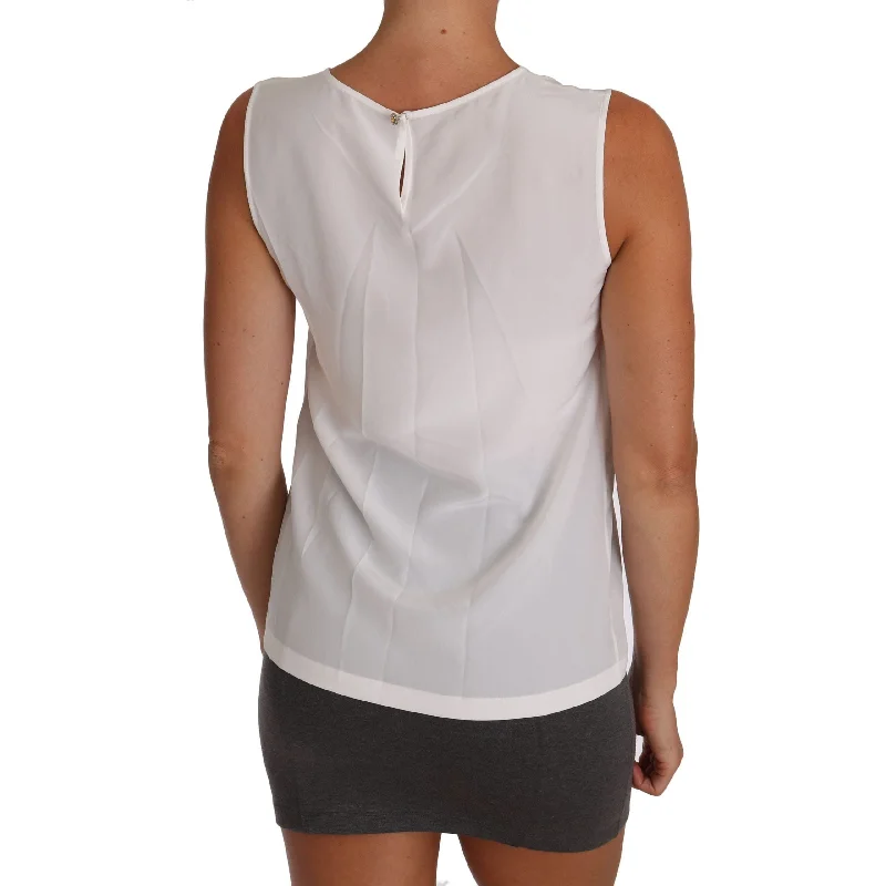 Dolce & Gabbana Elegant Sleeveless White Silk Blouse Top