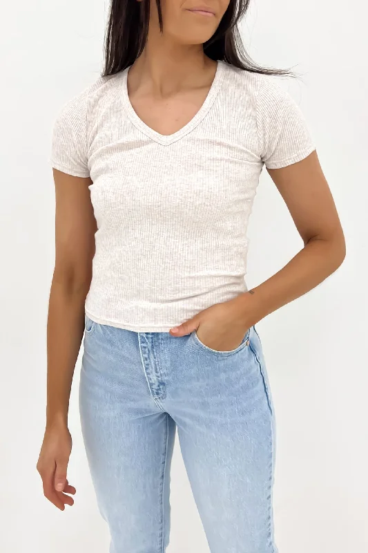 Eve Rib V Neck Tee Oat