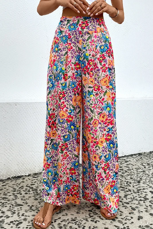 Floral Print Wide Leg Long Pants