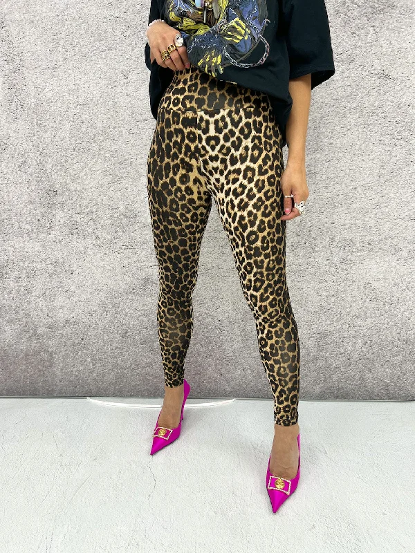 High Waisted Leggings In Brown Leopard Print