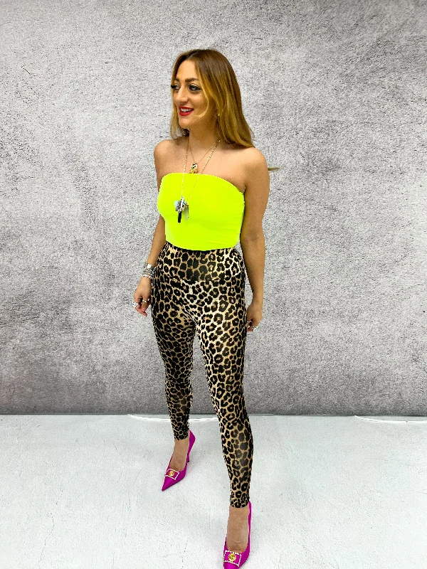 High Waisted Leggings In Brown Leopard Print