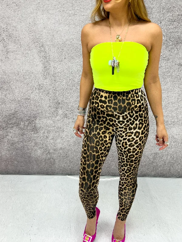 High Waisted Leggings In Brown Leopard Print