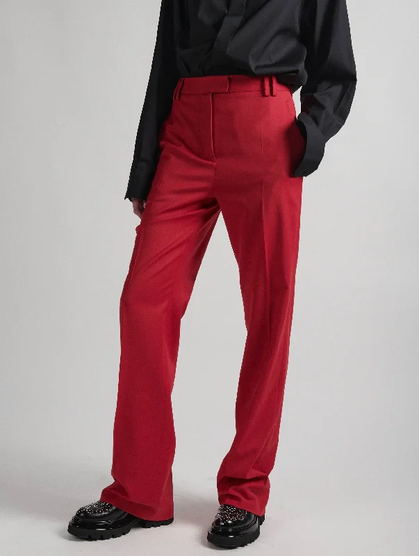 Pantalon taille haute en gabardine de laine rouge